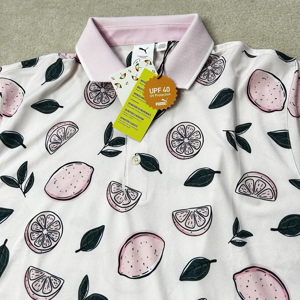 Puma Arnold Palmer Polo Shirt Men's Large Stretch Performance Golf Pink Lemonade